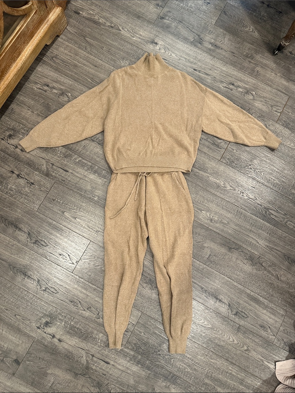 Abercrombie & Fitch Cozy Knit Two-Piece Set in Camel
